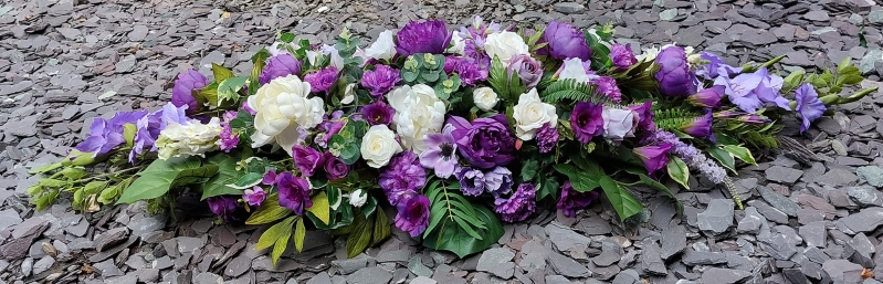 Purple & White Coffin spray