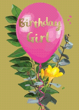 Balloon Birthday girl greeting card