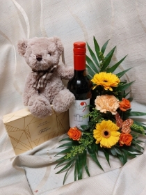 Red Wine & Flowers with Chocolates & Teddy
