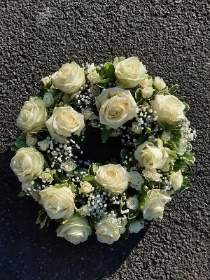 white rose wreath